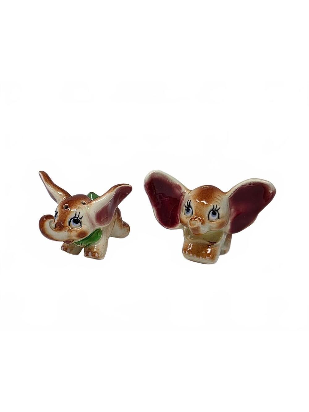 Vintage Elephant Salt and Pepper Shakers Ceramic Kitsch Figurine Pair